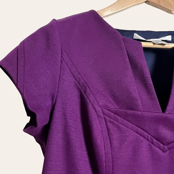 Diane Von Furstenberg Purple Wool Blend Cap Sleeve Mini A-Line Dress Size 8 - Picture 3 of 8